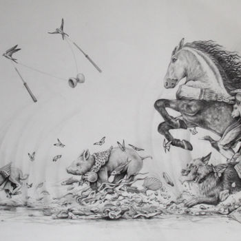Рисунок под названием "L'élan du voyage" - Jérémy Piquet, Подлинное произведение искусства, Графит Установлен на картон