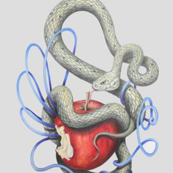 Tekening getiteld "Le gardien du fruit…" door Jérémy Piquet, Origineel Kunstwerk, Potlood Gemonteerd op Karton