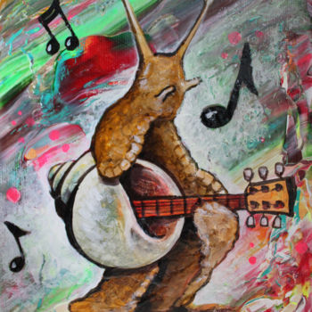 Painting titled "Escargot Guitare Fo…" by Jérémy Piquet, Original Artwork, Acrylic Mounted on Wood Stretcher frame