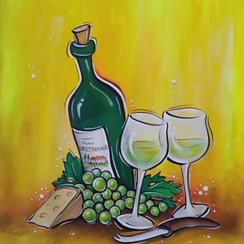 Ζωγραφική με τίτλο "Ambiance vin blanc…" από Jérémy Piquet, Αυθεντικά έργα τέχνης, Ακρυλικό Τοποθετήθηκε στο Ξύλινο φορείο σ…