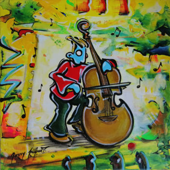 Painting titled "Le contrebassiste -…" by Jérémy Piquet, Original Artwork, Acrylic Mounted on Wood Stretcher frame