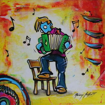 Painting titled "L'accordéoniste - 3…" by Jérémy Piquet, Original Artwork, Acrylic Mounted on Wood Stretcher frame
