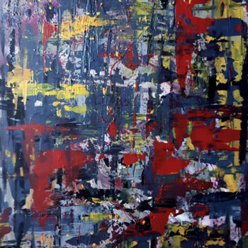 Картина под названием "Bustling City Life" - Jeremy Rose, Подлинное произведение искусства, Акрил Установлен на Деревянная р…