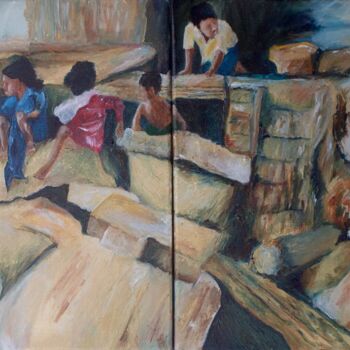 Peinture intitulée "Kids on ruins" par Jeroen Brulez, Œuvre d'art originale, Huile