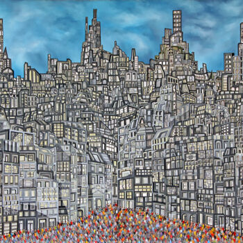 Peinture intitulée "La ville" par Jérôme Arbonville, Œuvre d'art originale, Huile
