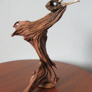 Sculpture titled "Head of gull on man…" by Jérôme Astruc, Original Artwork, Wood