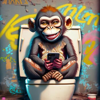 Digitale Kunst mit dem Titel "Toilet Tweets: Ape'…" von Jérôme De Smet, Original-Kunstwerk, Digitale Malerei