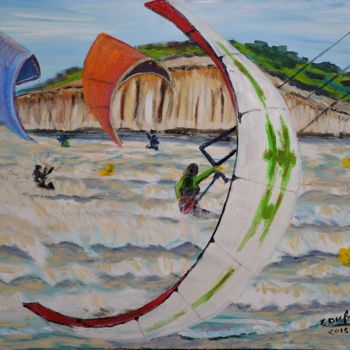 Pintura titulada "quiberville kitesurf" por Jérôme Dufay, Obra de arte original, Acrílico