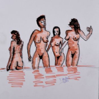 Dessin intitulée "baigneuses-dsc-9449…" par Jérôme Dufay, Œuvre d'art originale, Encre