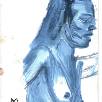 Pintura titulada "photoscan-nu-bleu.j…" por Jérôme Dufay, Obra de arte original, Acuarela
