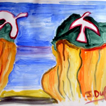 Schilderij getiteld "la-gorge-des-moutie…" door Jérôme Dufay, Origineel Kunstwerk, Aquarel