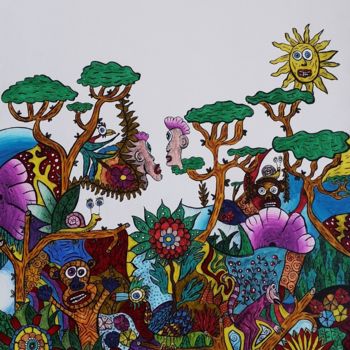 Tekening getiteld "Funky jungle" door Jerome Franco, Origineel Kunstwerk, Marker