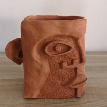 Sculpture intitulée "Pot de fleur visage" par Jerome Franco, Œuvre d'art originale, Céramique