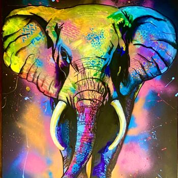 Painting titled "POP ELEPHANT SPECTR…" by Jerome Garcia, Original Artwork, Acrylic