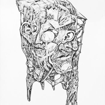 Drawing titled "Imbrication" by Jérôme Oudot "Trëz", Original Artwork, Ballpoint pen