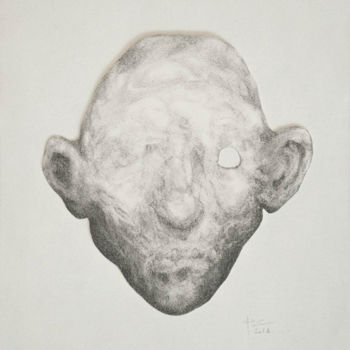 Zeichnungen mit dem Titel "Small Mask II" von Jérôme Oudot "Trëz", Original-Kunstwerk, Graphit