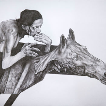 Drawing titled "Avant la charge" by Jérôme Oudot "Trëz", Original Artwork, Graphite