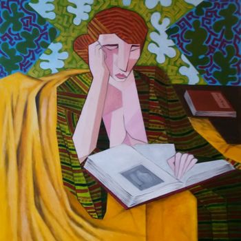 Painting titled "La lectrice" by Gg ( Gégé), Original Artwork