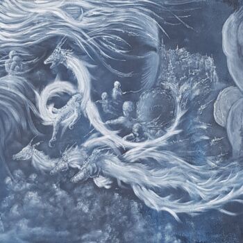 Pintura titulada "Dragons" por Jerome Peitregnet, Obra de arte original, Acrílico Montado en Bastidor de camilla de madera