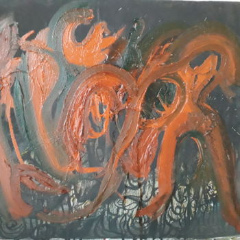 Картина под названием "Oranges en extase" - Jerome Pescheloche, Подлинное произведение искусства, Масло