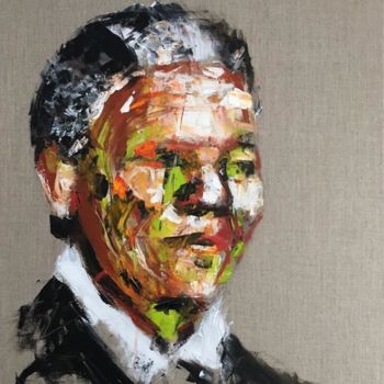 Painting titled "Nelson Mandela." by Jérôme Royer, Original Artwork, Acrylic Mounted on Wood Stretcher frame