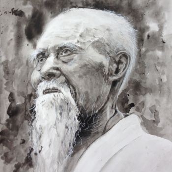 Pintura intitulada "O Sensei Morihei Ue…" por Jérôme Royer, Obras de arte originais, Aquarela