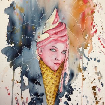 Pintura intitulada "ice-cream" por Jérôme Royer, Obras de arte originais, Aquarela