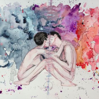 Painting titled "fusion" by Jérôme Royer, Original Artwork, Watercolor