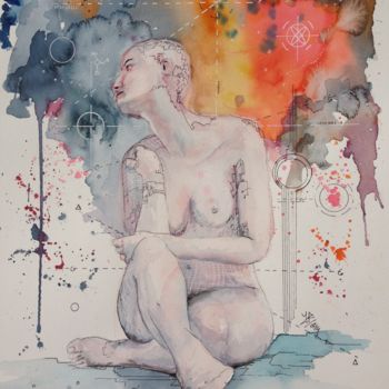 Painting titled "naissance" by Jérôme Royer, Original Artwork, Watercolor