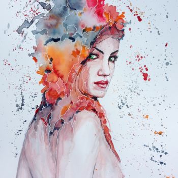 Painting titled "interpellation" by Jérôme Royer, Original Artwork, Watercolor