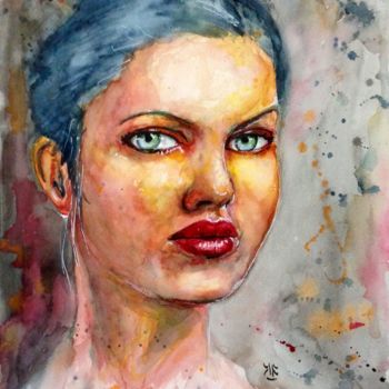 Painting titled "golden girl" by Jérôme Royer, Original Artwork, Watercolor