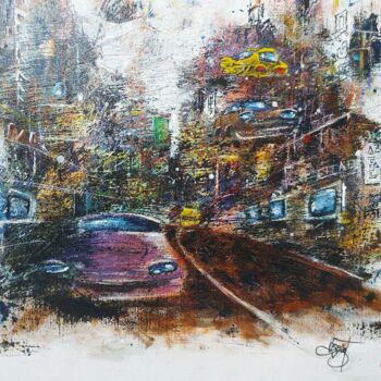 Painting titled "York street" by Jerome Brillat, Original Artwork, Acrylic Mounted on Wood Stretcher frame