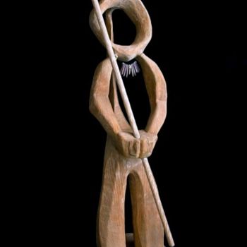 Sculpture titled "Gardien de l' infini" by Jérôme Burel, Original Artwork, Wood