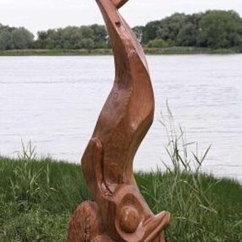Sculpture titled "océan" by Jérôme Burel, Original Artwork, Wood