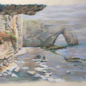 Peinture intitulée "La Manneporte à Etr…" par Jérôme Cambra, Œuvre d'art originale, Pastel