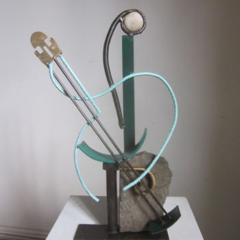 Skulptur mit dem Titel "Guitariste 3" von Jérôme Danikowski, Original-Kunstwerk, Metalle