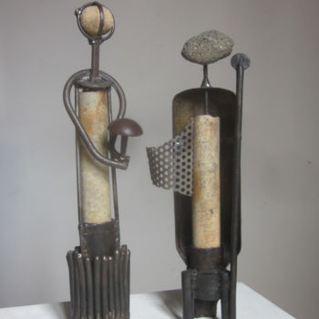 Sculpture titled "Les mycologues" by Jérôme Danikowski, Original Artwork, Metals