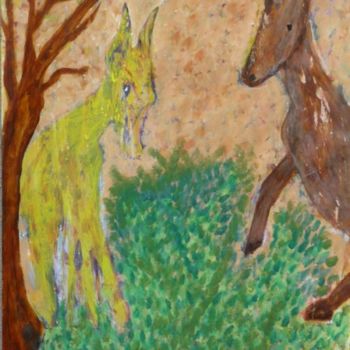 Peinture intitulée "Entre ânes" par Jéromine, Œuvre d'art originale