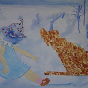 Peinture intitulée "L'enfant et le chat" par Jéromine, Œuvre d'art originale