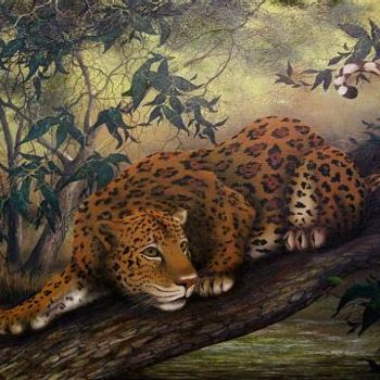 Картина под названием "Jungle Cat" - Jerry Sauls, Подлинное произведение искусства, Масло