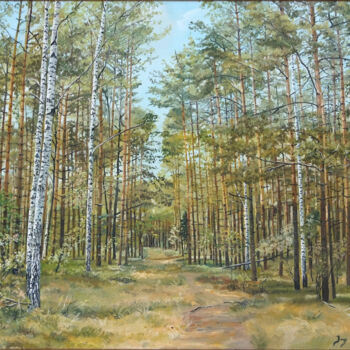 Painting titled "Przecinka" by Jerzy Kosinski, Original Artwork, Oil Mounted on Wood Stretcher frame