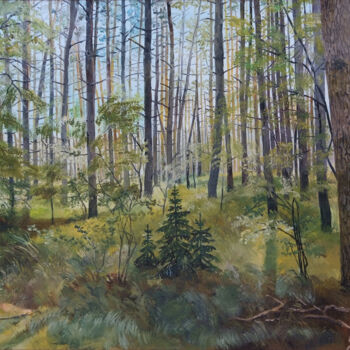 Картина под названием "Poranek w lesie" - Jerzy Kosinski, Подлинное произведение искусства, Масло Установлен на Деревянная р…