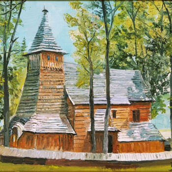 Pintura intitulada "Kosciolek - miniatu…" por Jerzy Kosinski, Obras de arte originais, Óleo Montado em Armação em madeira