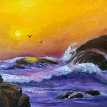 Peinture intitulée "Sunset waves" par Jesline Er, Œuvre d'art originale, Huile Monté sur Châssis en bois
