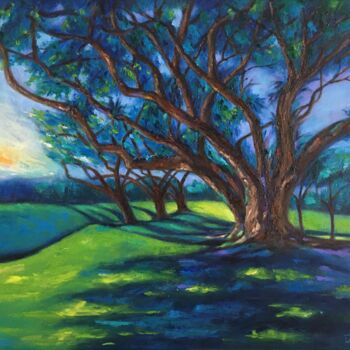 Картина под названием "Early dawn through…" - Jesline Er, Подлинное произведение искусства, Масло Установлен на Деревянная р…
