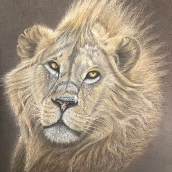 Dessin intitulée "Lion wildlife" par Jess.C.Art, Œuvre d'art originale, Pastel
