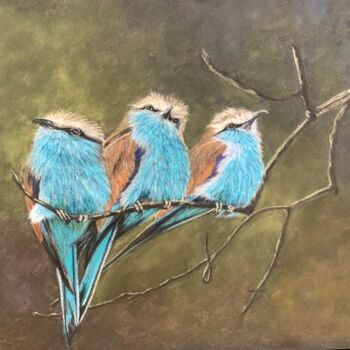 Drawing titled "Trois oiseaux sur u…" by Jess.C.Art, Original Artwork, Pencil