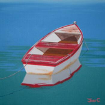 Peinture intitulée "Barque rouge" par Jessc, Œuvre d'art originale, Huile