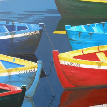 Peinture intitulée "Barques colorées" par Jessc, Œuvre d'art originale, Huile