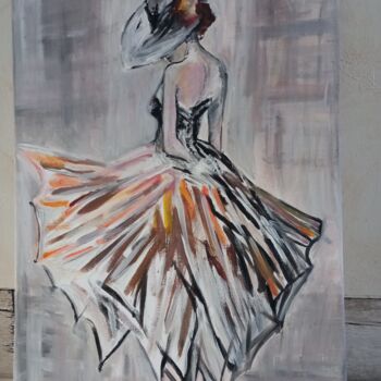 Картина под названием "Femme à la capeline" - Jessica Aubry, Подлинное произведение искусства, Акрил Установлен на Деревянна…